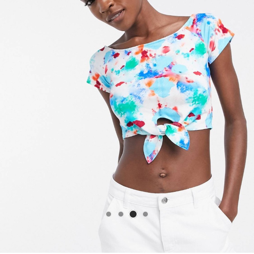 ASOS MADE IN KENYA jersey tie front top in splotch print size 6